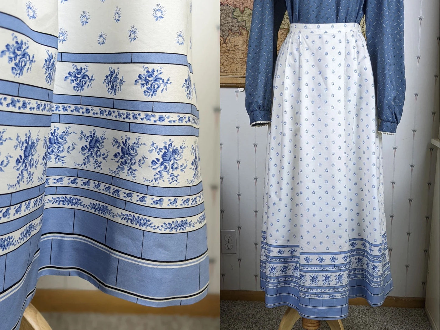 80s white and blue ditsy floral skirt by Kenneth Gordon (RARE!)